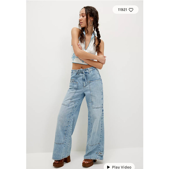 Free People CRVY Outlaw Wide-Leg Jeans Small